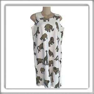 Vintage Michigan Rag Co. MRC Safari Animals Sleeveless Dress Cream Size Medium